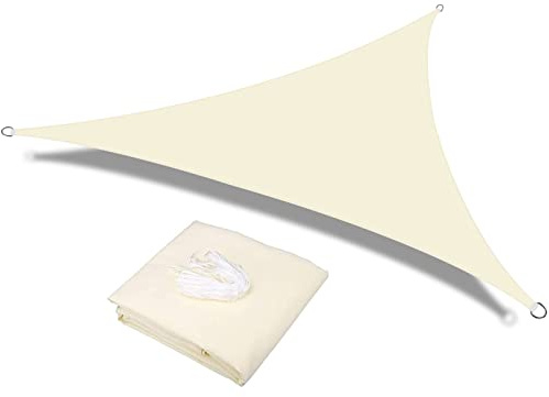 HEYOMART Sonnensegel Dreieck 2 x 2 x 2m Wasserdicht Sonnenschutz inkl Befestigungsseile PES Polyester mit UV Schutz für Garten Terrasse Camping, Cremeweiß