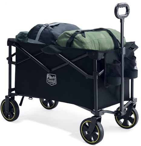 TIMBER RIDGE Bollerwagen Faltbar 200L mit Getränkehalter 150KG Belastbar | Strandwagen Verstellbarem Griff, Handwagen Klappbar Transportwagen für Alle Gelände, Outdoor Camping Einkaufen Garten