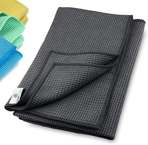 ELEXACLEAN Mikrofaser Trockentuch, Premium Waffeltuch (2 Stück, 60x40 cm, Anthrazit) superweiche Qualität für Auto, Glas, Küche, Geschirr, Bad