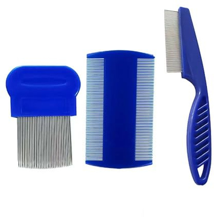 Läusekamm, 3 Stück Flohkamm, Läuse Kamm, Metall Zähne Läusekamm, Plastik Doppelseitig Nissenkamm