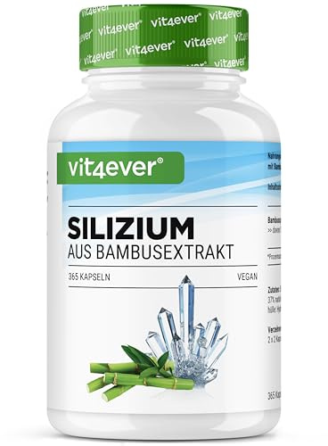 vit4ever Silizium - 365 Kapseln mit 500 mg organisches Silicium pro Tag - Premium: Natürlich gewonnen aus Bambusextrakt - Hochdosiert - Vegan