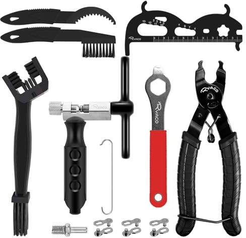 Ryaco 12stk Kettennieter Fahrrad Set（2025）mit 3stk Fahrrad Reinigungsbürste, Kettenschloss Zange und Kettenzange,Schlüssel,Fahrradketten Nieten Fahrradkette Reparatur Set für 6-12 Fach Fahrradkette
