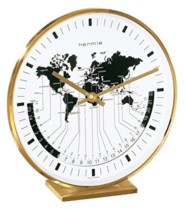 Hermle 22704-002100 Messing-Stiltischuhr, Gold Weltanzeige