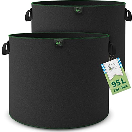 TTL GARDEN 2X 95L Pflanzsack aus Vlies Stoff aus 300 g/m² Filz & Vlies - | 2er Set 95 Liter Pflanztaschen Vliesstoff - Pflanzgefäß Pflanzbeutel Wachstumstasche für Balkon Terrasse Gewächshaus & Garten