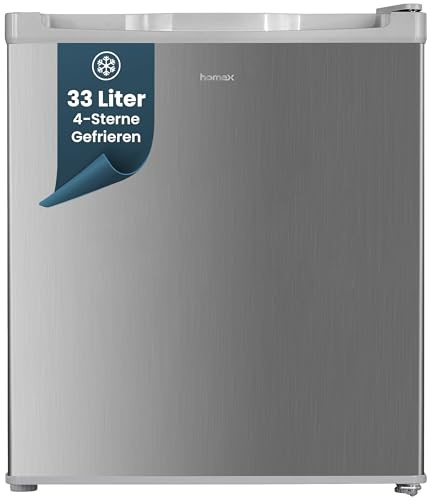 homeX FM1015-S Mini Gefrierschrank Gefriertruhe klein 33L Nutzinhalt | 4-Sterne Gefrierbox, freistehend, kompakte Tiefkühltruhe, Mini Freezer, Temperaturregelung, kleiner Tiefkühlschrank, silber