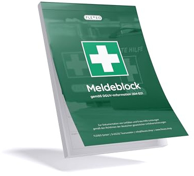 FLEXEO Meldeblock | 50 Blatt | DIN A5 | DSGVO konforme Alternative zum Verbandbuch | Gemäß DGUV 204-021, aktuelle Version | Verbandbuch für Betriebe und Unternehmen | 1 Stück