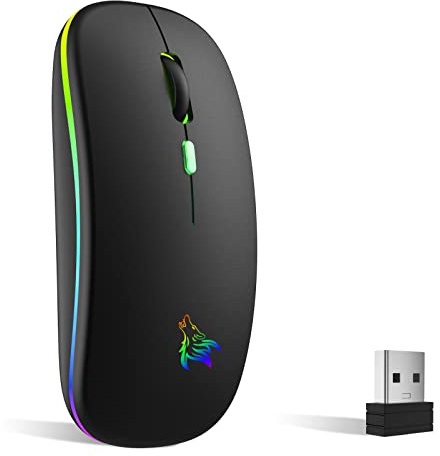 TQQ Maus Kabellos, 2,4 GHz-USB funkmaus, Bluetooth Maus, 1600 DPI Optical Tracking, Wiederaufladbare LED-Dual-Modus Mouse für Laptop, PC, iOS, Android, iPad, Windows