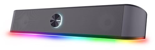 Trust Gaming GXT 1619 Rhox PC Soundbar mit RGB Beleuchtung 12W (6W RMS), Stereo Computer Boxen, USB-Betrieb, 3.5 mm AUX Anschluss, Kleine PC Lautsprecher für Desktop, TV, Laptop - Grau