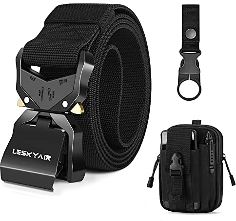 Leskyair Herren Taktischer Gürtel, Arbeitsgürtel Hochleistungsgürtel 1,5-Zoll, Militärstil Schnellverschluss Metallschnalle 38MM Breite, Geschenk mit Taktischem Molle Tasche und Wasserflaschenclip