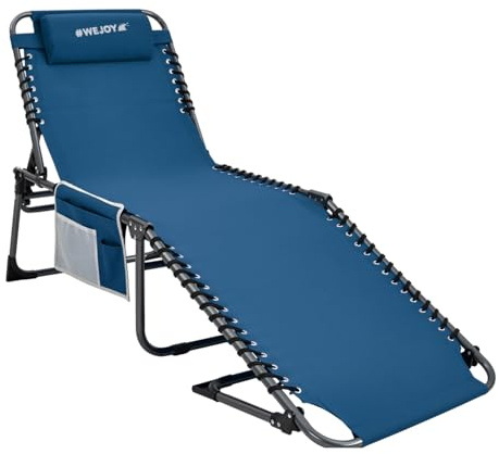 #WEJOY Sonnenliege klappbar, 5-stufig verstellbare Gartenliege bis 120kg, Dreibeinliege mit Seitentasche & Kissen, Dreifach Faltbarer Liegestuhl für Strand, Garten, Balkon, Camping, Pool