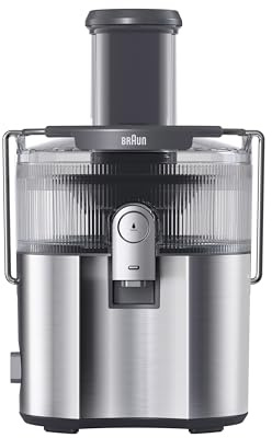 Braun MultiJuice 7 SJ700, Zentrifugalentsafter mit ColdXtract-Technologie, 75 mm Einfüllöffnung, 2L Fruchtsaftbehälter, Anti-Tropf-System, 4-faches Sicherheitssystem, Edelstahlfilter, 1000W, Grau