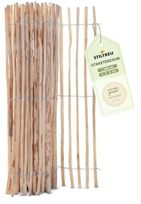 STILTREU Staketenzaun Haselnuss Höhe 150 cm, Länge 5 Meter, Lattenabstand 3-5 cm