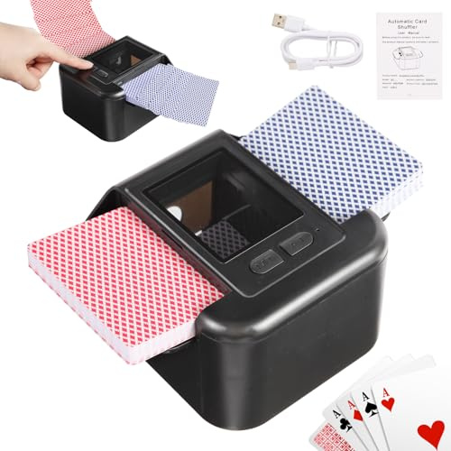 Wiederaufladbar Automatischer Kartenmischer für 2 Decks, Geräuscharm Elektrischer Kartenmischer mit Auto & Manuell, Tragbar Kartenmischmaschine für UNO Romme Phase 10 Skip-bo etc Karte (Black)