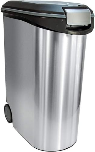 Curver Tier-Futter-Container 20kg, 54L Metallicfarben, schwarz/Silber, 49,3 x 27,8 x 60,5 cm, große luftdichte Aufbewahrung gegen Gerüche für Hundefutter – Behälter mit Rollen