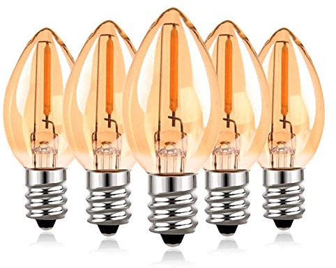 Hcnew C7 E12 220V LED Kerzenlampe, 0.5W Vintage Edison Kleine Ersatz-Glühbirne ersetz 7W Glühend für Nachtlicht/Kokosnusslichterkette 2200K Super Warm Leuchtmittel, 50 Lumen Nicht Dimmbar (5 Pack)