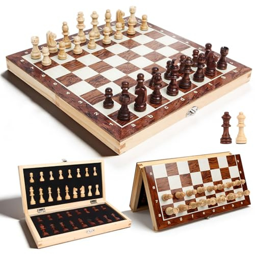 Schachspiel Holz für Erwachsene, OOCOME Tragbares Schachbrett Faltbares magnetisches Schach Brettspiel für Kinder Anfänger Reisen Schachfigurenset mit tragbarem Aufbewahrungsbrett