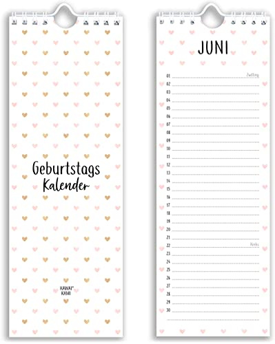 Geburtstagskalender jahresunabhängig, immerwährender Kalender für Geburtstag, Dauerkalender für Frauen, Kinder, Familie und Büro. Süß und romantisch mit Sternzeichen. Nachhaltig. Motiv Herzchen