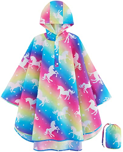 WAWSAM Regenponcho Kinder Wasserdicht Regencape Kinder Leicht | mit Kapuze, Regenmantel Kinder für Jungen & Mädchen, Regenschutz Kinder Schulranzen geeignet