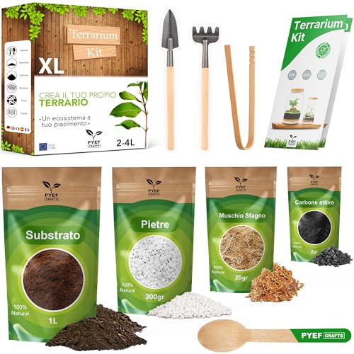 Flaschengarten Komplettset zum Schaffen EIN Ökosystem im Glas - Terrarium Starter Kit zum Anlegen EIN Biotop im Glas - Kit Terrarium mit Garten Werkzeug, Moos, Erde, Steinen (Ohne Flasche, XL)