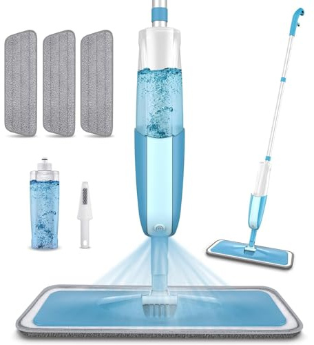 Wischmopp mit Sprühfunktion Bodenwischer mit Sprühfunktion Wischmopp mit 3 Waschbaren Mikrofaserbezug, Sprühwischer Für Schnelle Reinigung mit 410ml Nachfüllbarer Wassertank