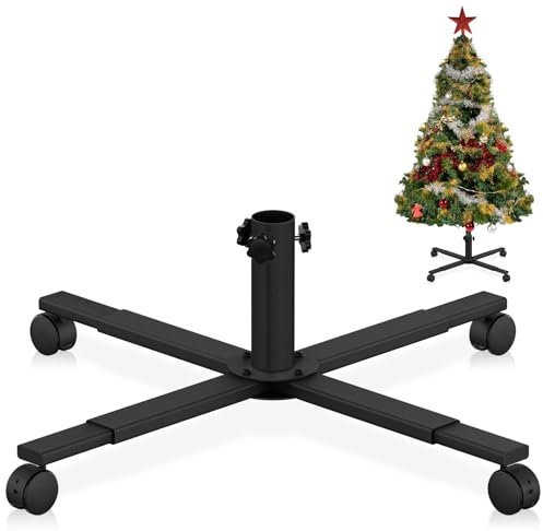 tonhui Christbaumständer für künstlichen Baum, Ersatz-Weihnachtsbaumständer mit Universalrad für 1,8 m bis 2,8 m künstliche Bäume, tannenbaumständer passend für Baum 2cm–3,5 cm Stange, Schwarz