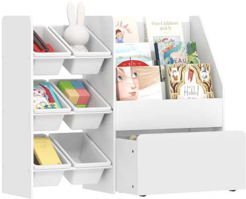 AIYAPLAY Kinderregal 6 Herausnehmbare Aufbewahrungsboxen 100x30x80 cm Weiß | Kinder-Bücherregal, Bücherablagen, Rollbarer Box, Spielzeugregal Mit Rädern, Für Kinderzimmer, Spielzimmer