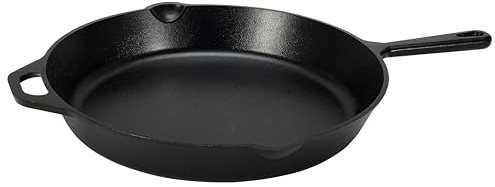 Amazon Basics Bratpfanne mit Stiel aus bereits eingebranntem Gusseisen, 38,1 cm, Schwarz