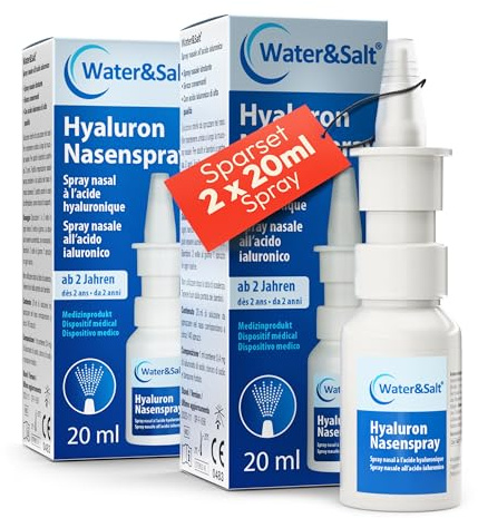 Water&Salt® Hyaluron Nasenspray 2x20ml [LANGANHALTENDE BEFEUCHTUNG BEI TROCKENER NASE] – ohne Konservierungsstoffe, mit hochwertiger Hyaluronsäure - Nasenpflegespray für die ganze Familie