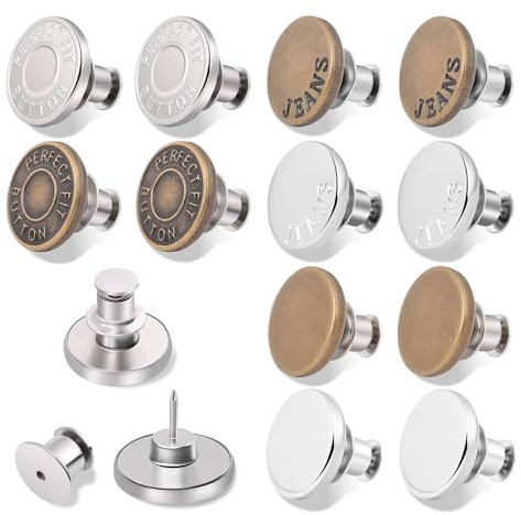 GrueGard Knöpfe ohne Nähen, Jeansknopf Hose Enger Machen Clip, 17mm Metall Druckknöpfe Ersatz Hosenknopf für Hosenbund Verkleinern Button, 12 Stück