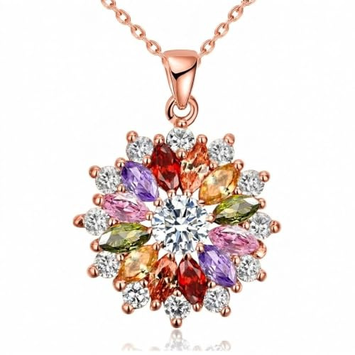 VONSSY Bunte Anhänger Halskette Rose Gold 5A Zirkonia Bohemian Boho Kristall Statement Halskette Pullover Kette Multi Edelstein Granat Amethyst Morganit