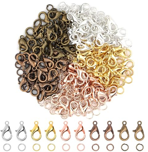 Kettenverschluss, 100 Stück Armband Verschluss mit 200 Biegeringe, 5 Farbe | Ketten Verschlüsse, Schmuckverschluss, Karabinerverschluss, Verschlüsse für Schmuckherstellung (Bunt)