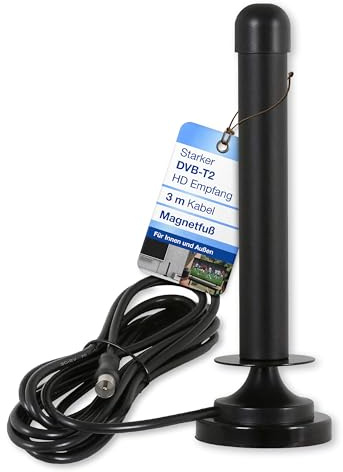 Wicked Chili DVBT2 Antenne kompatibel mit HD TV Receiver Samsung, Xoro, Dyon, TechniSat, Digitalbox, Freenet, Magnetfuß für innen und außen (starker DVB-T2 HD Empfang, Magnetfuß, 3m Koaxialkabel)