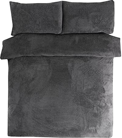 Sleepdown Teddy-Fleece-Bettwäsche-Set, 1 Stück, Einzelbett, Anthrazit, Samt