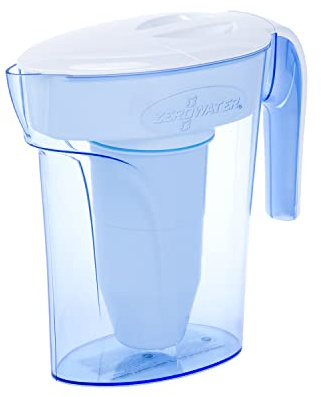 Culligan ZeroWater 5-Stufige Filterkanne für Trinkwasser mit 1,7 L - IAPMO-Zertifizierte Wasserfilter Kanne, um Blei, Andere Schwermetalle und PFOA/PFOS zu Reduzieren - in Weiß und Blau