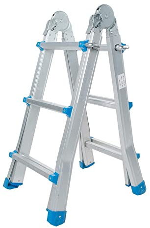 TREPPE Gelenkleiter, faltbar, teleskopisch, multifunktional, Aluminium, 4 x 3 Stufen, 2,86 m