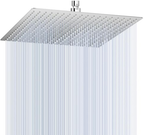 KINLIV 40CM Duschkopf Regendusche Groß Poliertes Chrom, 304 Edelstahl Wasserfall Duschkopf Wassersparend, Mit 324 Anti Kalk Düsen, 360° Verstellbarer 16 Zoll Regenduschkopf Eckig