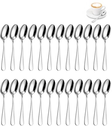 24 Stück teelöffel Set, kaffeelöffel edelstahl, kleine löffel, 13,5 cm | espressolöffel, esslöffel edelstahl rostfrei, dessertlöffel, glatte Kanten, spülmaschinenfest für Küche und Restaurant