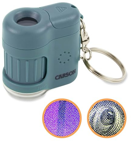 Carson MicroMini 20x Taschenmikroskop und Taschenlupe mit LED- und UV-Licht & praktischem Schlüsselanhänger, Surf Blue (MM-280B)