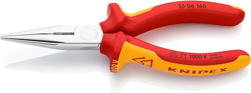 KNIPEX Flachrundzange mit Schneide (Radiozange) verchromt isoliert mit Mehrkomponenten-Hüllen, VDE-geprüft 160 mm, 25 06 160