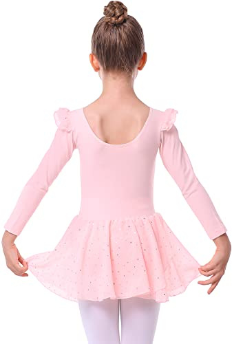 danswan Langärmeliger Balletttrikot für Kleinkinder, Mädchen, Tanzkleid, Tutu-Outfit, Ballerina mit Glitzerrock, Ballettrosa – A3 (langärmlig), 2-3 Jahre