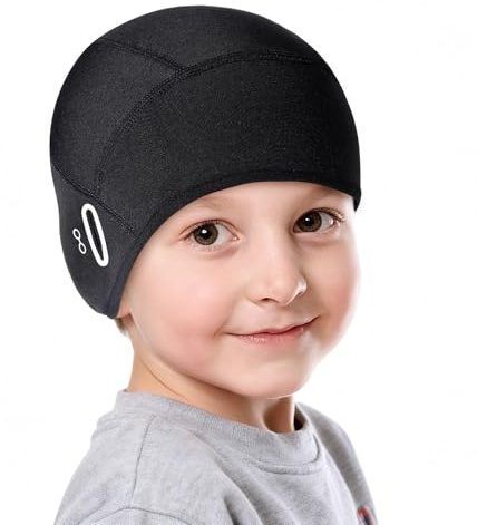 AYPOW Kinder Helmmütze Warme Winter Fahrrad Mütze Unter Helm mit Ohrenschutz Wintermütze Futter Winddicht Totenkopfkappen Ski Helm-Einsatz Beanie Cap für Jungen Mädchen Outdoor Sports