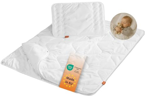 sleepling Baby Bettdecke und Kissen, Babybettenset, Bettzeug Set 4-Jahreszeiten Bettdecke 100x135 cm und Flachkissen, Kopfkissen 40x60 cm, Made in EU, Oeko-TEX, Waschbar