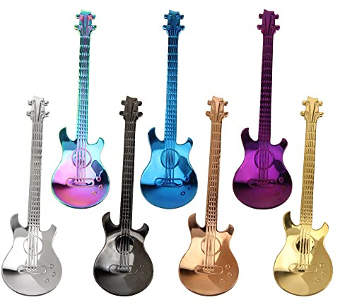 7 Stück Gitarren Kaffeelöffel Set, Bunte Edelstahl Dessertlöffel Für Kaffee | Bunte Edelstahl Dessertlöffel Set Teelöffel Joghurtlöffel Kleine Zuhause Löffel für Tee Milch Kaffee