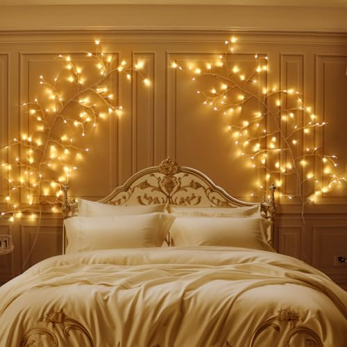 DAYLUMI Lichterkette Zweigstelle Birke, 96 LED Lichterzweige Lichterketten mit Stecker, 8 Modi DIY Lichterbaum für Wanddeko Wohnzimmer Beleuchtete Baum Deko[Energieklasse F] (2 Stück)