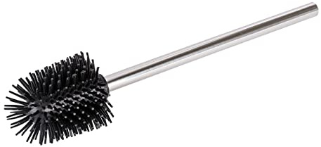 WENKO Silikon WC-Ersatzbürste mit Edelstahlstiel - Ersatz-Toilettenbürste, mit Anti-Haft-Wirkung, Edelstahl rostfrei, 7.5 x 35 x 7.5 cm, Glänzend, Schwarz