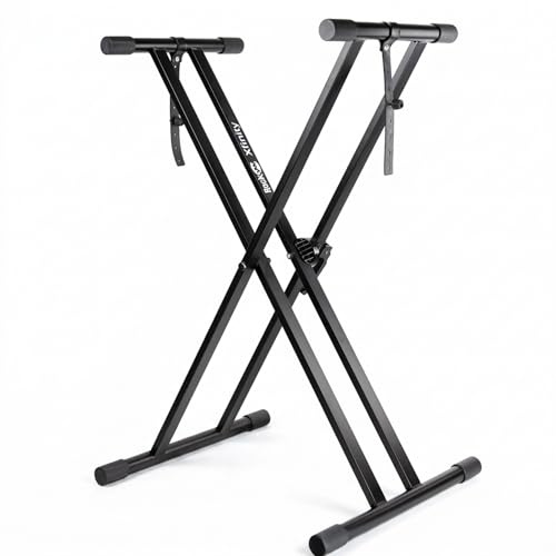 RockJam RJXX363 Xfinity robuster Keyboardständer, verstellbarer Digitalpiano-Ständer mit Doppel-X-Rahmen, Schnellverstellung, Sicherheitssperre und Gurte