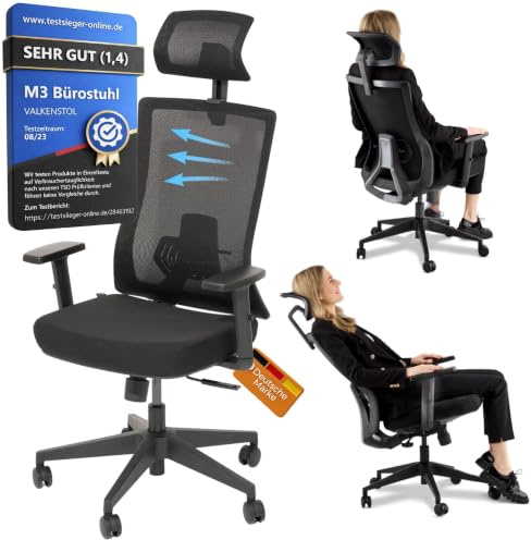 VALKENSTOL M3 Bürostuhl Ergonomisch TESTSIEGER - Büro & Home Office Chair | Bürostühle Individuell einstellbar - Maximale Bewegungsfreiheit - Rückenfreundlicher Schreibtischstuhl mit Lendenwirbelstütze
