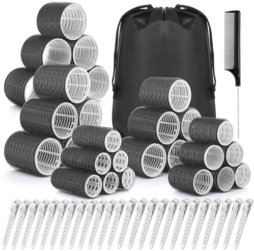 56 Stück Lockenwickler mit 5 Größen, Hair Roller mit Aufbewahrungstasche für lange, mittlere, kurze, dicke, feine Volumen, Pony, Jumbo-Haarroller für Salon-Frisuren und DIY-Frisuren