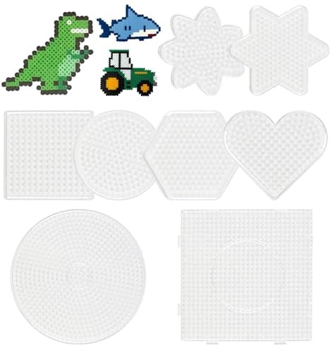 8x Bügelperlen Platten, 5mm Bügelperlen Vorlagen,Steckperlen Schablonen | Bastelperlen Steckplatten, Vielen Formen Stiftplatten Set-Quadrat Rund Herz Stern ab 3 Jahre Kinder