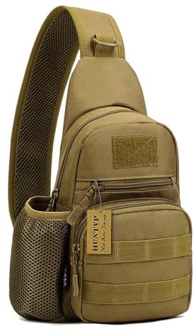HUNTVP Taktisch Brusttasche Military Schultertasche Tactical Chest Sling Pack MOLLE Armee Crossbody Bag Militärisch Umhängetasche Mini Single Strap Rucksack für Reisen Wandern Camping,Typ-1 Braun